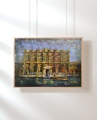 Istanbul Oil Painting Palace Dolmabahce Bosphorus View with Boat Original Art