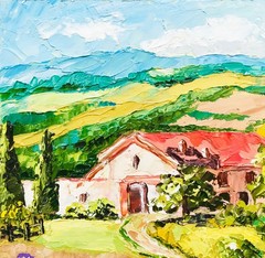 Original Impasto Artwork 8×8 Italy Painting Tuscany Landscape Lavender Wall Art