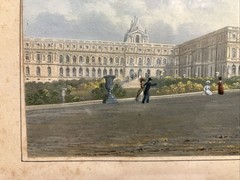 Antique 12×14 Chateau VERSAILLES handcolored lithograph Gold Gesso Frame Signed