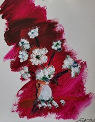 Original Floral Vase Painting 9×12 Acrylic Canvas Still Life Blue& Brown Bouquet