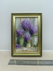 Lavender Original Oil Painting 4×6 Framed Signed Floral Still Life Flowers Art