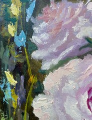 Blooming flowers peonies, Wildflower original, Impression oil painting