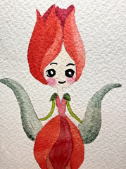 ACEO Original OOAK Signed (Not a Print) „Tula“ Tulip Nature Hybrid Whimsical Art