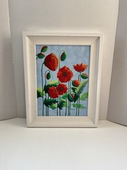 Original Artist Signed Floral Painting of Red Poppies On Canvas Framed