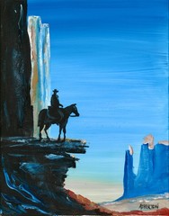 11×14 Atherton Original Western Cowboy Cliff Painting Monument Valley Art