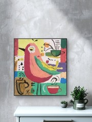Abstract Minimalistic Coffee Colorful Expressionism Pink Bird Art 11×14 on Paper