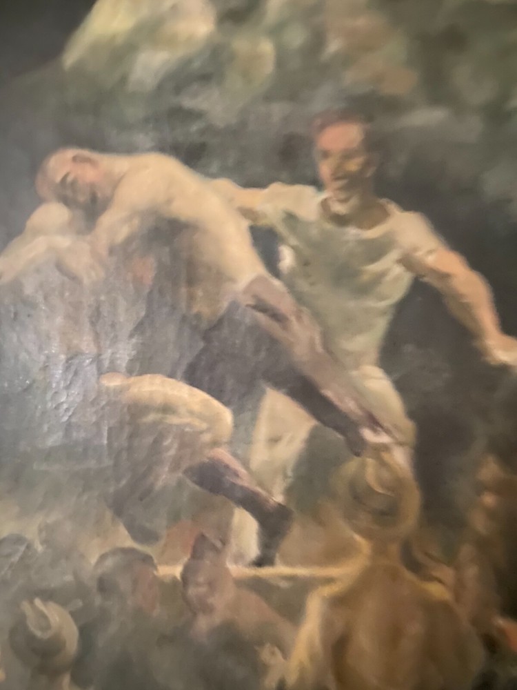 Painting Wrestlers signed?Thomas Hart Benton???Rare find