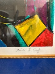 Linda Le Kinff Framed Signed Original Serigraph Artwork titled Quintet Bleu