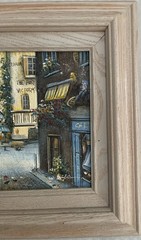 Vantage Paris Street Scene Oil Painting Framed 13×15 Original Hand Painted Cafe