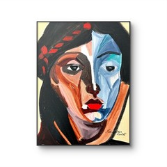 Contemplative Woman 11″x14″ Fine Art Cubism Wall Acrylic Painting Canvas