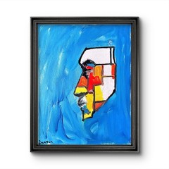 Aleph Original Cubist Face 14×11 Abstract Expressionist Decor Painting Canvas