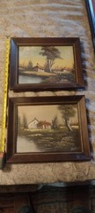 Vintage Oil On Canvas Country Living Barn. Signed