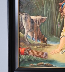 50″ Wide Framed Oil On Canvas Painting After Francois Boucher „Diana Bathing“