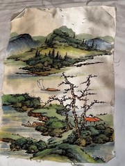 Original Water Color Painting On Silk Fabric 11”x16″ Japanese scene