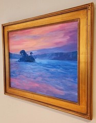 American Southwest Landscape Sunset Original Oil Painting in Gold Leaf Frame