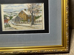 Alma Strause (1902 – 1995) „Farm In Winter Landscape“ WC Painting-Signed/Framed