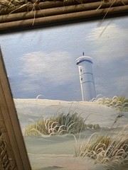 Nautical Oil Painting Signed Boat Coastal Beach Land Seascape Seagulls Framed