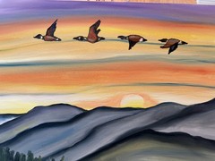 Original oil painting 11 x 14 inches blue ridge mountains with geese at sunset