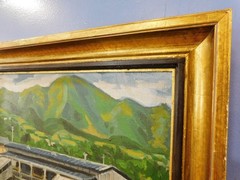 1968 VTG Japan Plein Air Impressionist Oil – Mountains Historical 20 x 16 SIGNED
