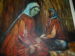 Vintage Cubism Oil Painting, Bedouin Women in Market, Signed E. ENOS, 64 x 54 cm