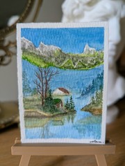 ACEO ATC „Zeballos Harbour“ original painted watercolor art sealed 300g cotton.