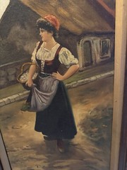 M. Colvin Woman In Market Signed Italian Oil Painting One Of A Kind Rare 1900s