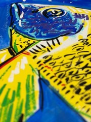 Original Yellow Cichlid Fish Pop Art Acrylic Painting – Pop Art 11×14″ Paper