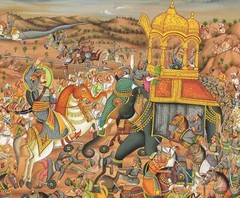 Indian Miniature Painting Of Battle Of Haldighati Art On Wooden Plate 13×8 Inch