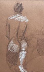 Vintage 40s Risqué Rubenesque Woman Lady Oil Pastel Drawing Jack Paul Maroon NYC