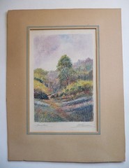 WILLIAM GILLAM, LISTED CALIFORNIA EARLY CA SPRING LANDSCAPE OLD WATERCOLOR RARE