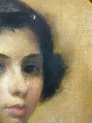 Edwardian Era GILT FRAMED 21″x 25″ OIL ON CANVAS BOARD GIRL PORTRAIT PAINTING
