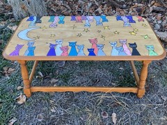 Hand Painted CAT Coffee Table * CATS * Signed Aubri Dunklee * Moon and STAR