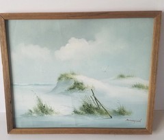 Original Framed Snowy Beach Landcape Oil Painting Signed Remington 21″×17″×1.25″