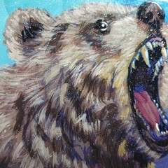 Original Acrylic Painting Roaring Grizzly Bear Portrait Small Hand Painted Art
