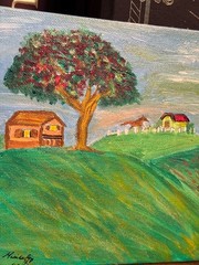 Acrylic Painting Puerto Rico Countryside Red Flamboyan