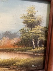 Vintage Framed Landscape Oil Painting Forest River Wood Frame Wall Art 13 X 11