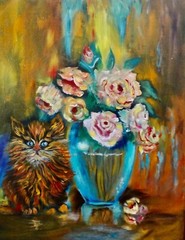 HAWAII ARTIST „Still Life Kitty 11“ OriginalOil Painting, COLOR, COLOR