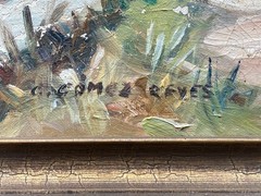 Vintage Original G. Gomez Reyes Signed Mexican Village Painting, Framed