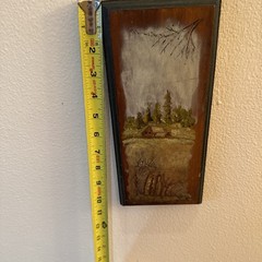 Vintage Primitive Folk Art Painting homestead/farm Hand Made Signed 10.5×4.5