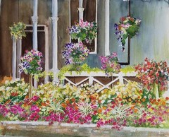 Painter Suzanne Obrand, Holocaust Survivor Watercolor Painting „Blooming Garden“