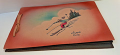 1950’s Photo Album AIR BRUSH Leather Cover Colorful Blond Skier Aspen Colo