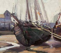 Donald Blagge Barton Marine Oil Painting, Granite Boats, Rockport Harbor 1931