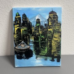 Original Abstract Cityscape Painting Acrylic Fine Art 8 X 10
