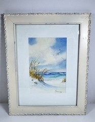 Original Watercolor Coastal Beach Dunes Seagulls Signed B Tennenfeld 2005 VTG