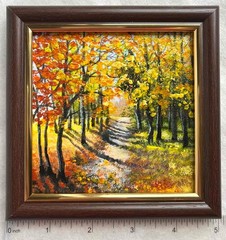 Autumn ORIGINAL ACRYLIC PAINTUNG Landscape Forest Framed Small Wall Art 4 x 4 in