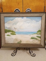 Oil Painting On Canvas With Beach Scene Unsigned Beautiful Rustic Frame 19″X 15″