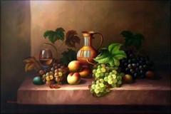 Quality Hand Painted Oil Painting Still Life with Grapes & Peaches 24x36in