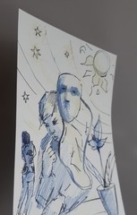 GERRY MILLER original drawing. Ink/coloured pencils on paper.31x22cm.