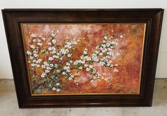 Heavy Framed Painting – Wild Plum Blossoms by Zachary Alexander – 44″ x 32″ x 2″