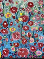 Abstract Flower Garden,16”x20”x 1.5” OOAK, Signed, COA, Deep Gallery Wrap